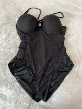Spanx Gilded Glam gold shimmer black one piece swimsuit